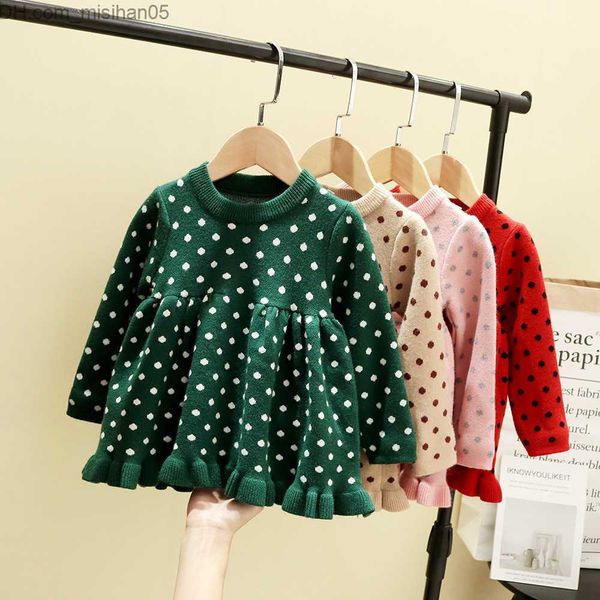 

cardigan infant toddler girls swearter dress xmas polka dots long sleeve fall winter ruffles clothing year outfit 210529 z230630, Blue