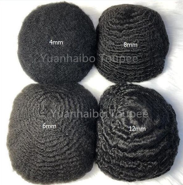 

mens wig 4mm 6mm 8mm 10mm afro hair wave full lace toupee indian virgin human hair 360 wavy hair replacement 7249579, Black