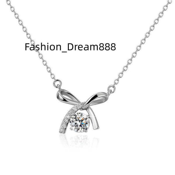 

new fashion 925 sterling silver bowknot moissanite necklace women