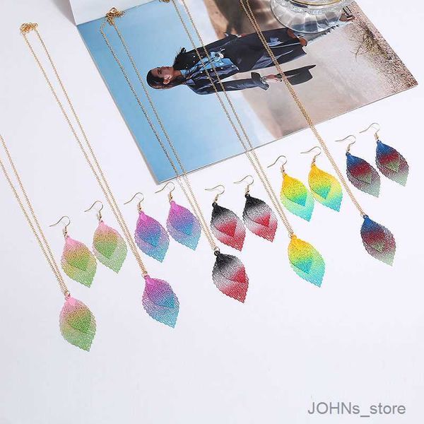 

stud multicolor jewelry vintage simple gold long chain leaves pendant necklace for women party wedding accessories r230630, Golden;silver