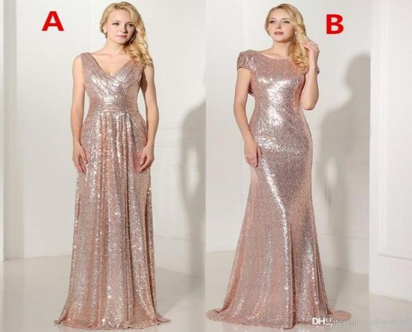

real 2019 rose gold sequined long bridesmaid dresses vneck pleated backless formal dress party vestido de festa longo sd349 2183726, White;pink