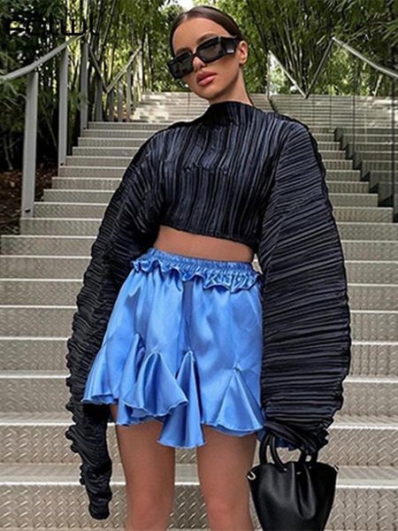 

women's hoodies sweatshirts fqlwl autumn loose soild crop for women long sleeve fashion female black green casual t shirts 230630