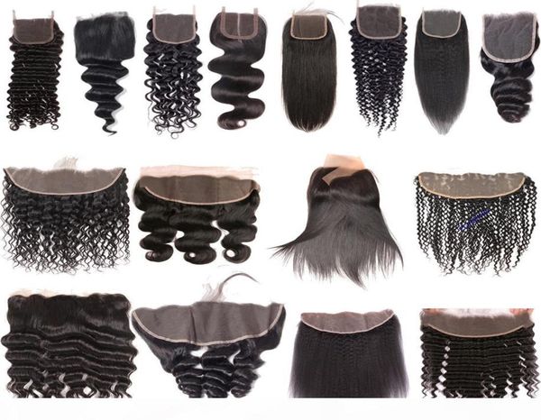 

9a brazilian virgin human hair extensions straight body wave deep water wave kinky curly lace frontal closure ear to ear frontal c8613377, Black;brown