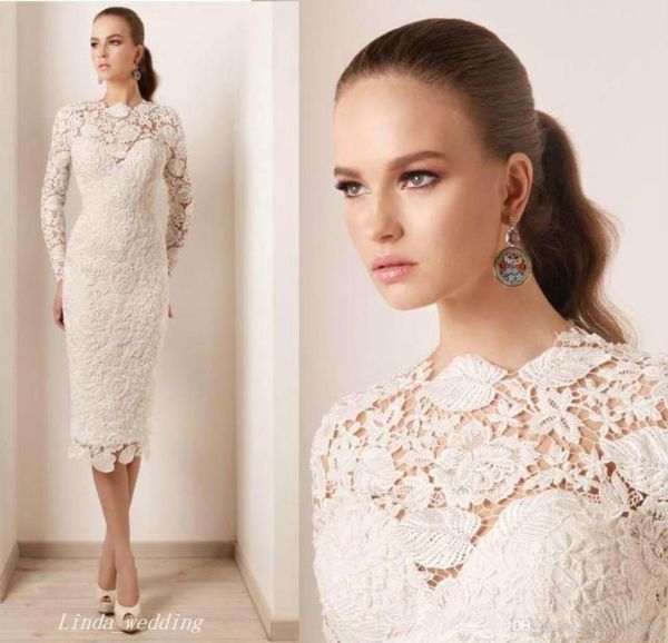 

2019 ivory sheath wedding dresses with long sleeves vintage lace bridal party gowns plus size vestidos de novia7542308, White