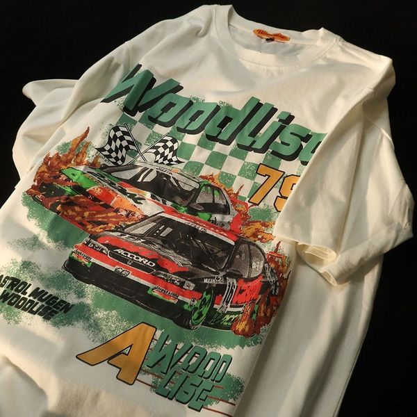 

women's t-shirt vintage racing 90s car graphic t shirts hip hop oversized men women short sleeve 100% cotton summer large 230629, White