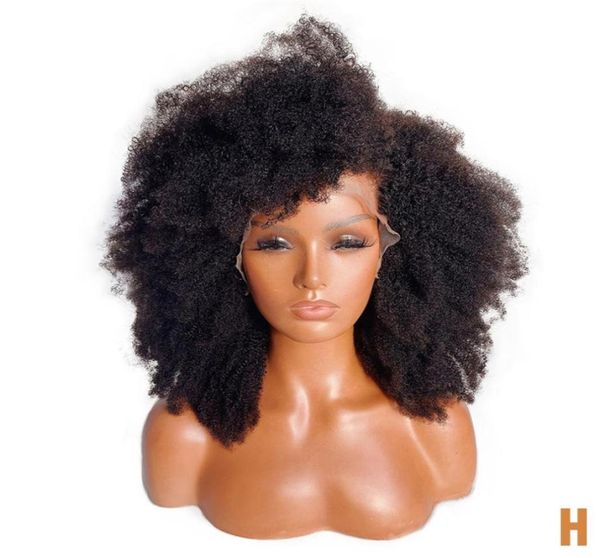 

afro kinky curly wig with bang deep part synthetic lace front wigs for women 180 density short mongolian hair lace wig8270125, Black;brown
