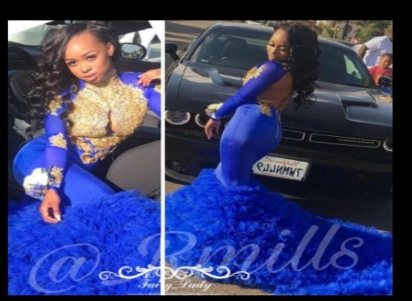 

2019 long sleeves black girls prom dress mermaid ruffles formal pageant holidays wear graduation evening party gown custom made pl7939508