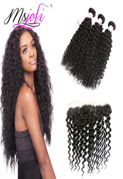 

human hair wefts with closure 13x4 frontal ear to ear brazilian peruvian deep wave unprocessed natural hair weave 3 bundles with f4038835, Black;brown