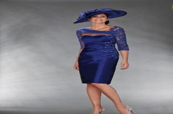 

royal blue mother of the bride dresses with half sleeves beaded applique wedding guest dress knee length short party gowns9175981, Black;red