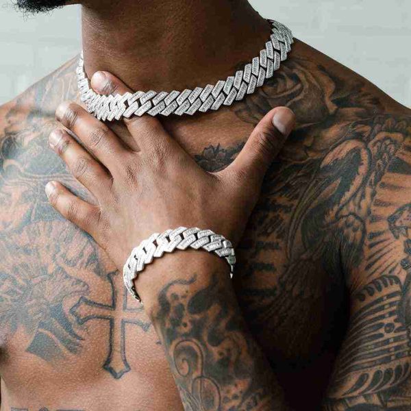 

19mm width iced out bling cuban link chains 14k gold plated hip hop rock rapper men heavy cuban bracele necklace, Silver
