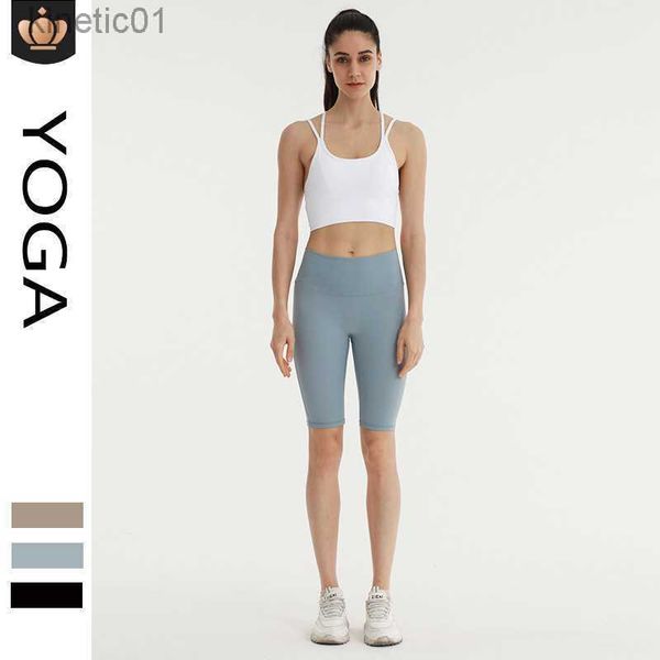 

desginer alo yoga shorts fitness pants women's summer thin double-sided brushed five leggings light skinny nude sports pants, White;black