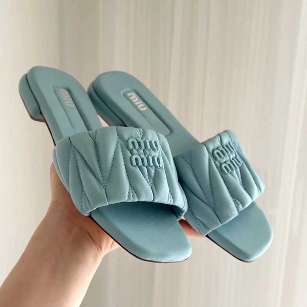 

sandals shoes women slide designer mius flat beach bottomed square toe slippers for girls in summer pleated heels soft o5uq
