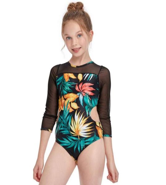 

314y toddler kids baby girls swimwear summer print onepiece long sleeve backless children swimsuit bathing suits onepieces6310292, Black