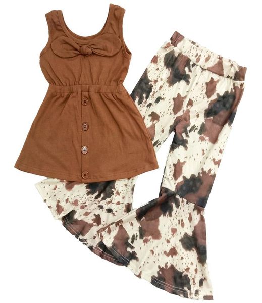 

boutique kids clothing set girls bell bottom outfits toddler baby girl designer clothes sleeveless long pants summer set leopard print sets, White