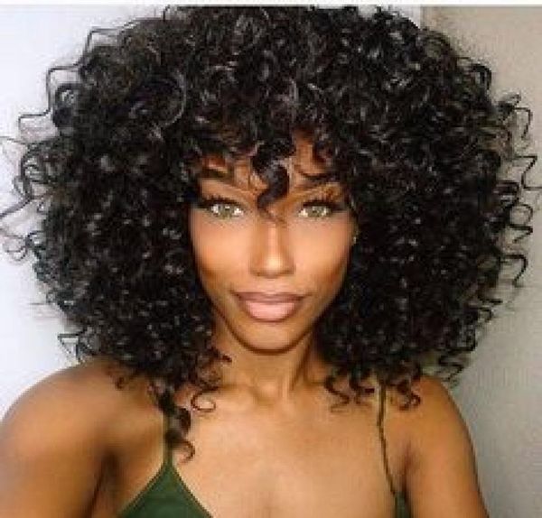 

new hairstyle short cut bob kinky curly wigs brazilian hair simulation human hair short curly wig with bangs for women7731262, Black