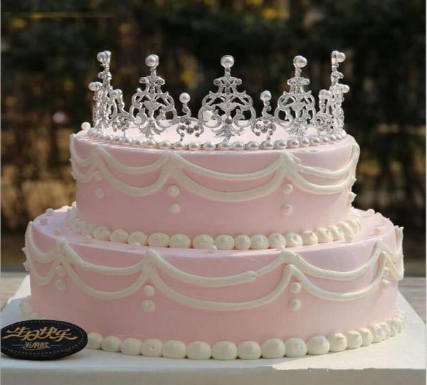 

new arrival 2019 diy wedding cake decoration silvergold faux pearls rhinestone bridal tiaracrown headpieces accessories8684383