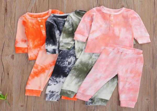 

2pcs infant toddler tiedye print outfits long sleeve round neck tshirt lastic waist trousers autumn kids clothing set6979394, White