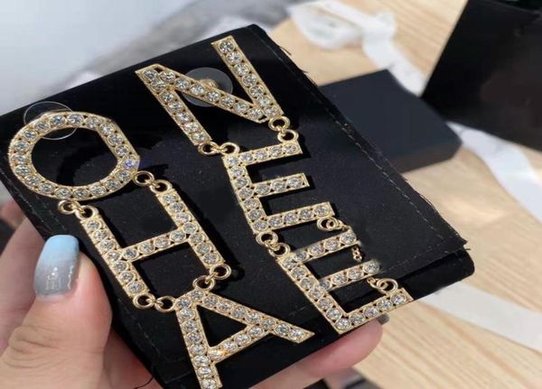 

fashion gold diamond dangle earrings ladies brand designer large letter pendant earring01264359, Silver