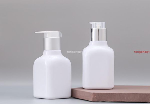 

30pcs 200ml white square aluminum cosmetic lotion pump plastic bottle empty containers shampoo bottles with silver3437002