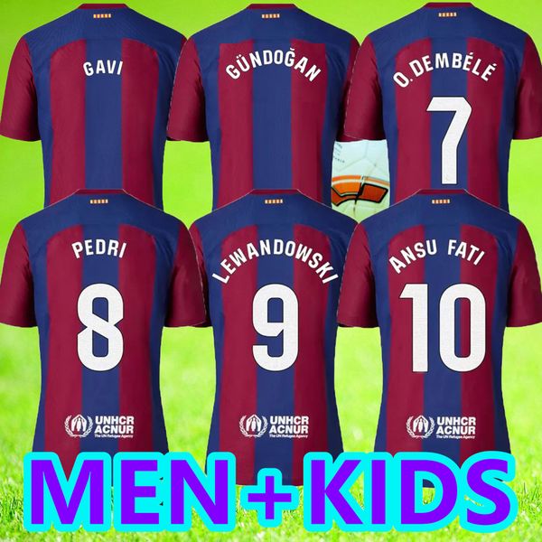 

2023 2024 lewandowski ansu fati soccer jerseys gundogan r.araujo o. dembele pedri memphis gavi barcelona maillots football shirt kids kit un, Black;yellow