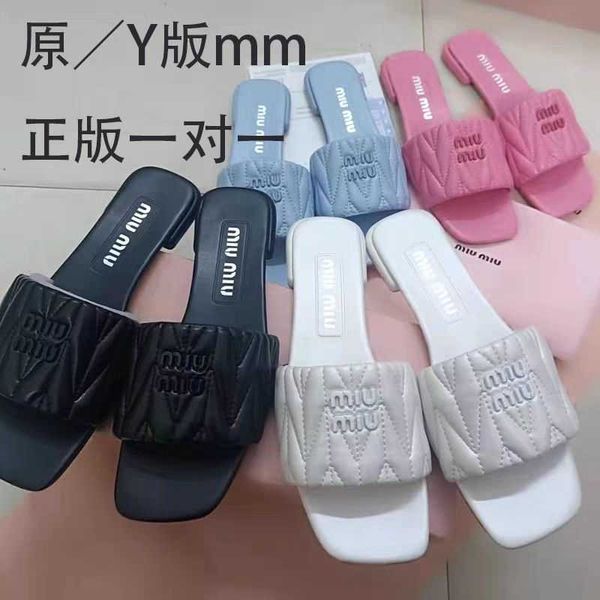 

mius beach shoes women slide designer sandals 2023 new high flat bottom slippers fairy style small square thread wrinkle outside njkx
