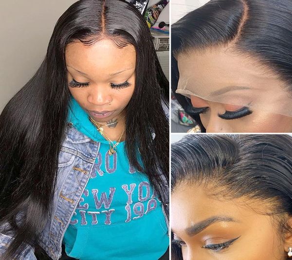 

30 inch straight glueless lace front human hair wigs brazilian long closure wig swiss black woman plucked1103186