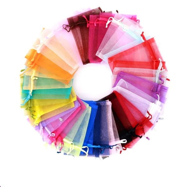 

100pcslot wholesale jewelry pouches organza bags drawable wedding party packaging gift mesh bag drawstring, Pink;blue