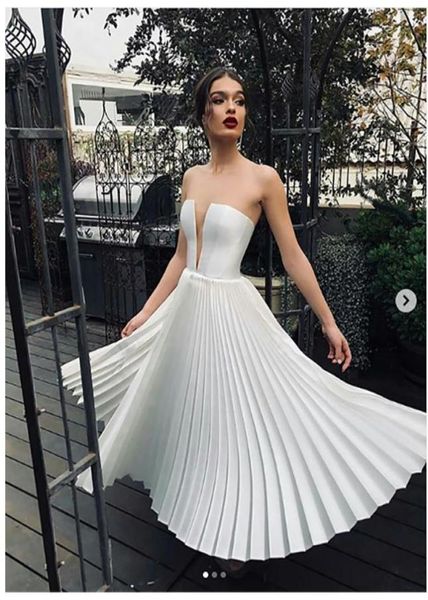 

vintage sweetheart satin a line wedding dresses ruched knee length short bohemia bridal wedding gowns robe de mariee5348898, White