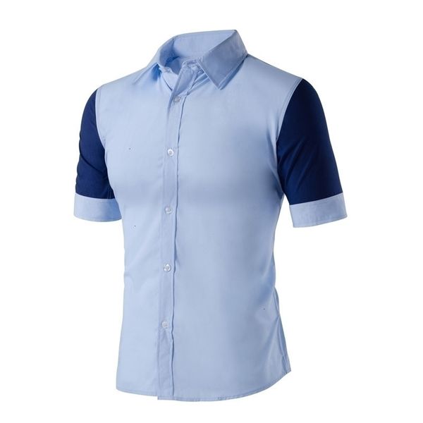 

men s dress shirts summer camisa social patchwork male shirt short sleeved 230629, White;black