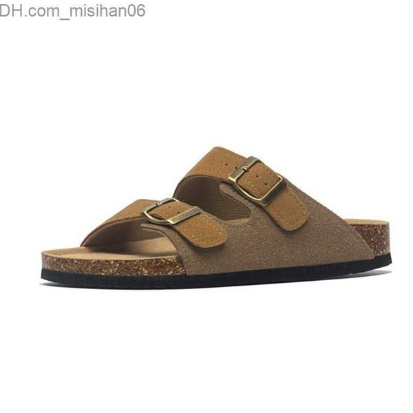 

slippers summer mens cork slippers suede leather mule slippers man soft cork two buckle beach slides footwear for men 45 220819 z230630, Black