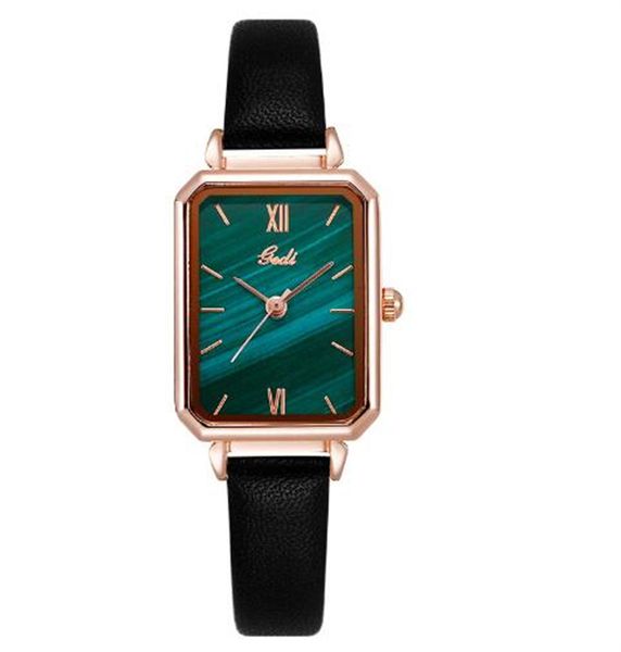 

2023 women's vintage small square plate high grade green belt student waterproof quartz watch, Slivery;golden