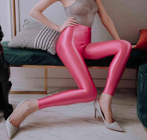 

leohex satin glossy leggings high women elasticity capri pants sport fitness yoga pants opaque shiny japanese tights h12218445249