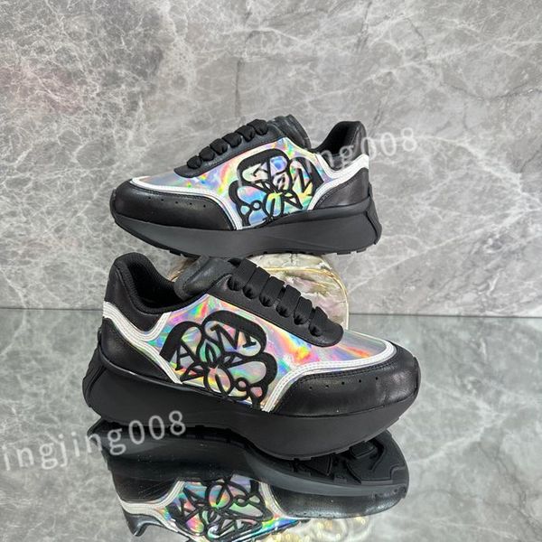 

2023 new luxurys ladies graffiti white shoes mens leather casual shoes platforms print fashion personality couple sneakers women xinshidai23, Black
