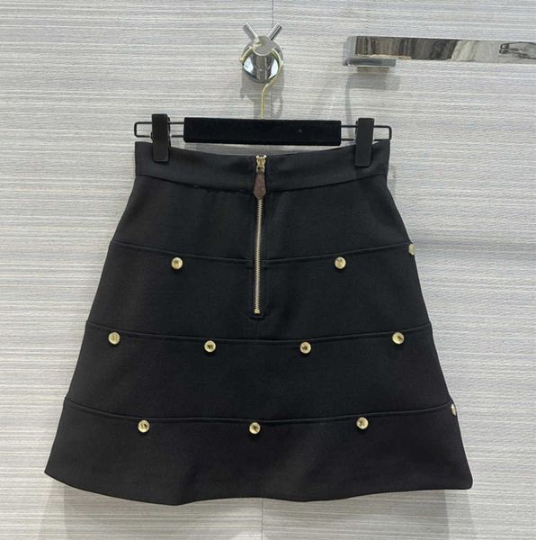 

mini skirt summer women black skirt 99% polyester metal buckle studs decorative design half skirt three-dimensional cut a-line designer skir