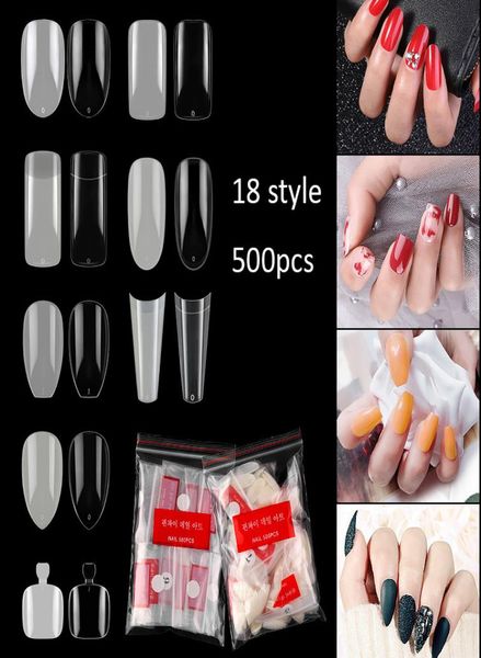 

500pcs press on nail tip clear white full cover french false toe tips ushape acrylic uv gel manicure naf0147825905, Red;gold