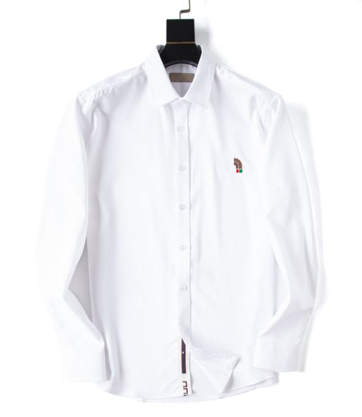 

italy fashion brands men's dress shirts pure color letters embroidery casual shirt men slim long sleeve silk business shirts tees asian, White;black