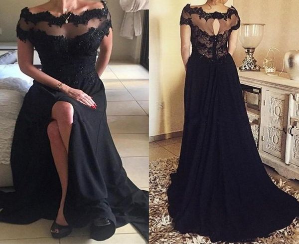 

2018 new arrival long black prom dress off shoulder short sleeves split evening dress with lace beading party dress9458289, Black;red