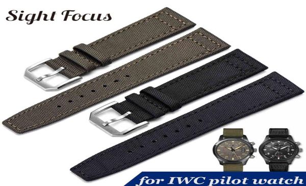 

20mm 21mm 22mm nylon canvas fabric watch band for iwc pilot spitfire timezone gun strap green black belts wristwatch straps y18157905, Black;brown
