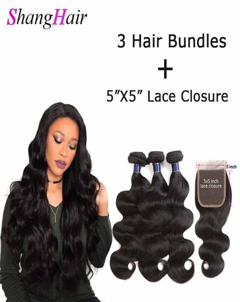 

malaysian indian virgin body wave hair 3 bundles with 5x5 closure brazilian hair weave bundles with closure human hair bundles wit9943965, Black