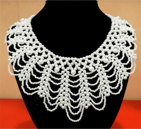 

petal pearl necklace handmade bridal wedding accessories women vintage jewelry in stock beaded fake collar9805931, White
