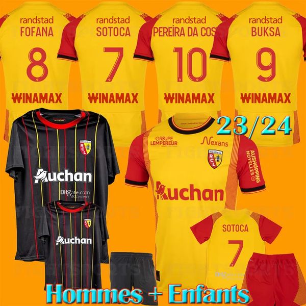 

maillot rc lens 23 24 soccer jerseys home yellow saint-barbe special kakuta openda ganago sotoca fofana football shirt 2023 kids notre sang, Black;yellow