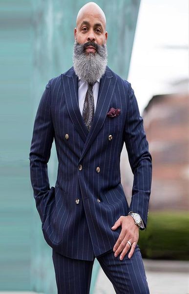 

navy blue striped men suits for wedding groom tuxedos 2 piece custom made fashion men suit set jacket jacketpants1470774, Black;gray