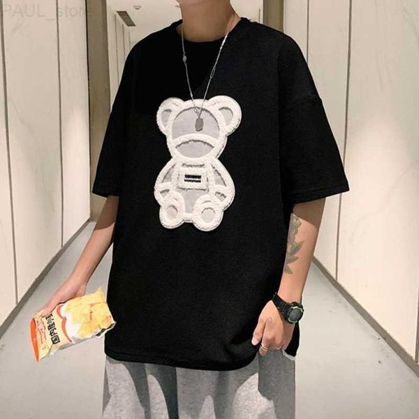 

men's t-shirts privathinker flock printing bear men's t-shirt short sleeve oversized brand male summer casual tees korean clothin, White;black