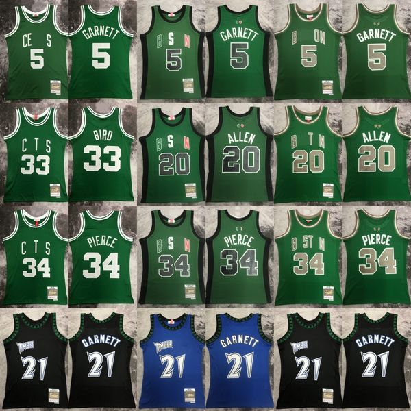 

printed mitchell and ness 2007-08 basketball 34 paul pierce jersey retro green 1985-86 33 larrybird 5 kevingarnett 20 rayallen jerseys shirt, Black;red