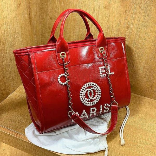 

luxury women's fashion hand bags beach bag brand ch metal badge classic totes handbags small mini pearl handbag female capacity large l, Black;red