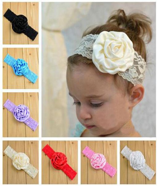

newborn baby girls elastic lace rose flower headbands infant kids hair bands children satin headwear hair accessories lace headban6007557, Slivery;white