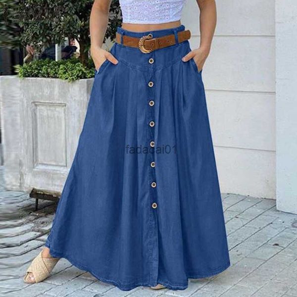 

women button patchwork long skirts 2022 stylish a line high waist long vestidos vintage female solid maxi sundress femme l230621, Black