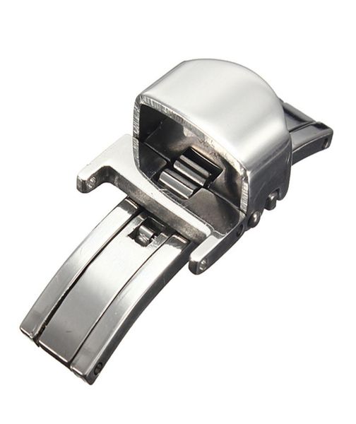 

12 14 16 18 20 22mm watch accessories butterfly folding clasp buckle stainless steel leather watchband wristwatch band strap2634655, Black;brown