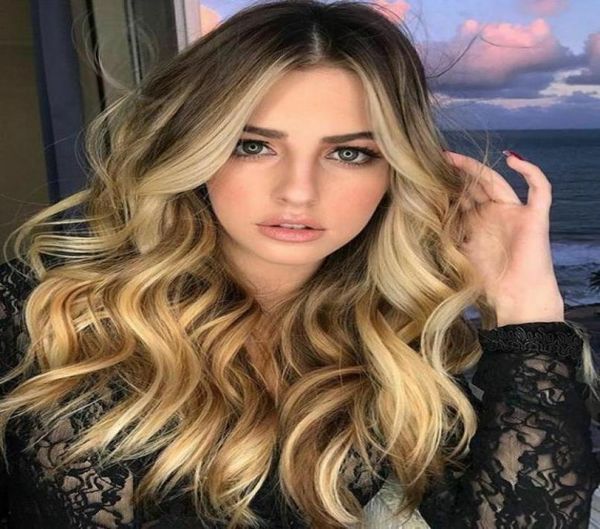 

women party blonde wig synthetic brown ombre long wavy natural wigshair net2800648, Black