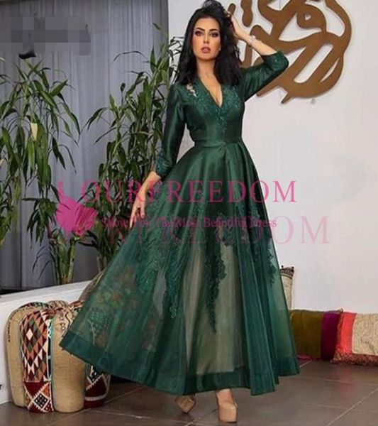 

2020 arabic emerald green lace evening dresses full sleeves appliques ankle length elegant prom gowns party dress8856972, Black;red